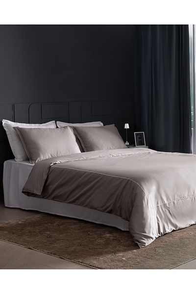 Madame Coco Laila King Size 100% Cotton Embroidered Satin Duvet Cover Set - Mink