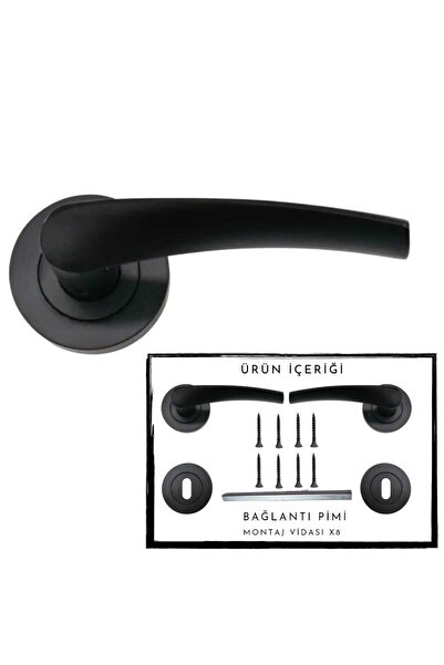 Genel Markalar Bravo Siyah Mat Yuvarlak Rozetli Oda Kapı Kolu
