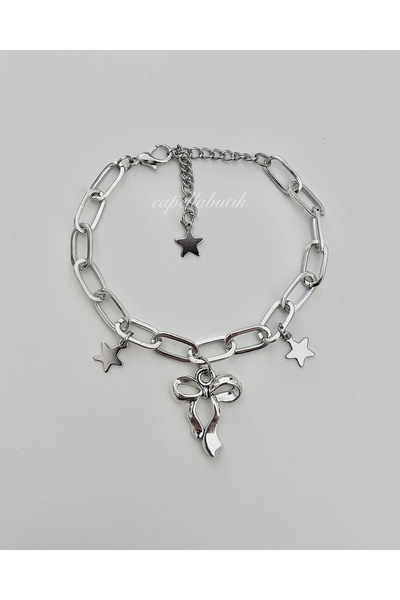 Capella Coquette Fiyonklu Yıldızlı Rodyum Zincirli Bileklik