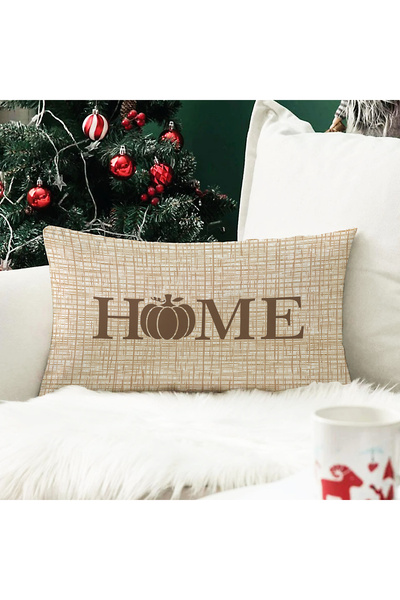 Evmila Sonbahar Desenli Kadife Kırlent Kılıfı 35x55 cm - Dekoratif Yastık Kılıfı