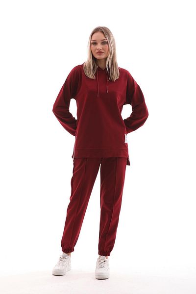 WestBound Claret Red Women's Sports Set - Zippered and Slit Casual Set