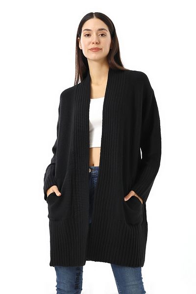 Devinka Women's Oversize Wide Fit Soft Textured Pocket Knitwear Cardigan