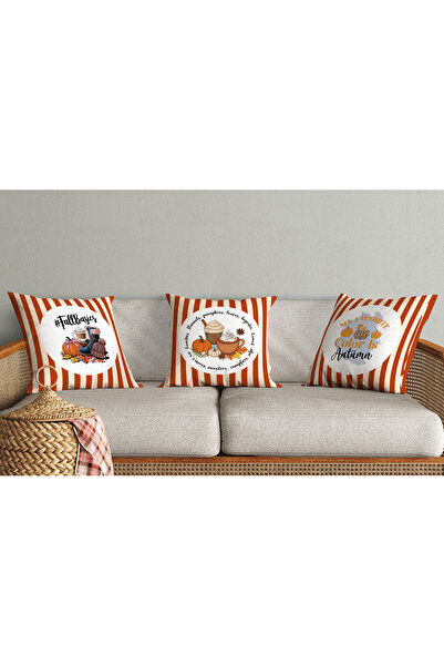 Evmila Set de huse de pernă din 3 piese din catifea cu model de toamnă 43x43 ...