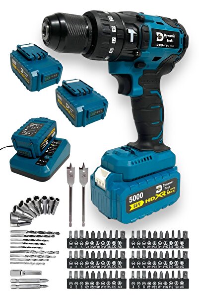 DynamicTech Kömürsüz Darbeli Şarjlı Matkap Lion Batarya Metal Şanzıman Çift A...