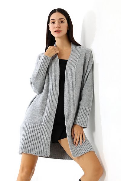 Devinka Women's Oversize Wide Fit Soft Textured Pocket Knitwear Cardigan