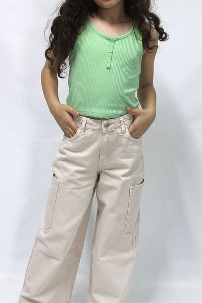 Ede Tekstil Girl's Wide Leg Beige Jean Trousers
