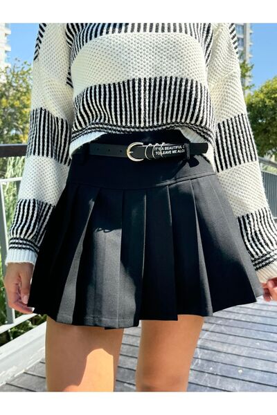 GK Kemerli Pileli Mini Etek