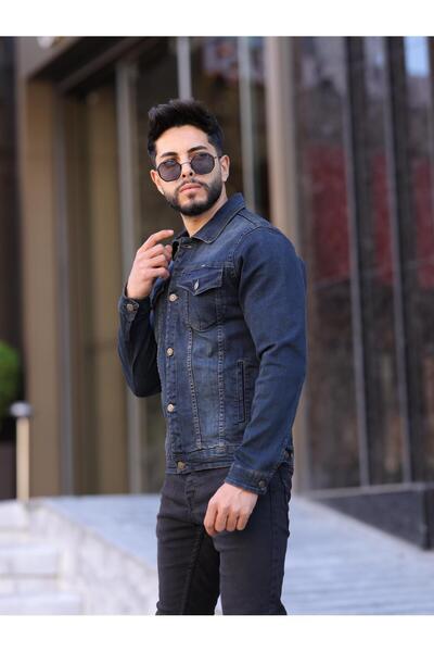 WKM Мъжко кафяво дънково яке със стандартна кройка и джобове