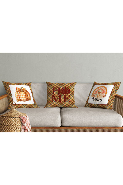 Evmila Set de huse de pernă din 3 piese din catifea cu model de toamnă 43x43 ...