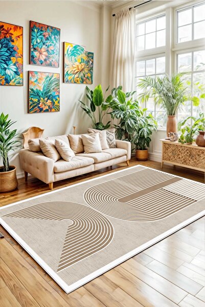 df home Salon Halısı Geometrik İskandinav Eskitmeli Dijital Baskı Yıkanabilir...