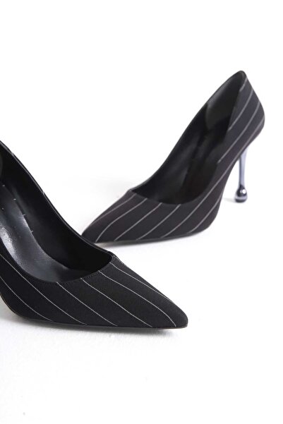 FGZY Shoes Evita Çizgili ,siyah Stiletto Ayakkabı