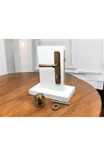 KOLDOOR Osmanli Mat Antik Sarı Yale Çelik Kapı Kolu Sol Basar + Mevlana Kapı Tokmağı Ve Rozeti