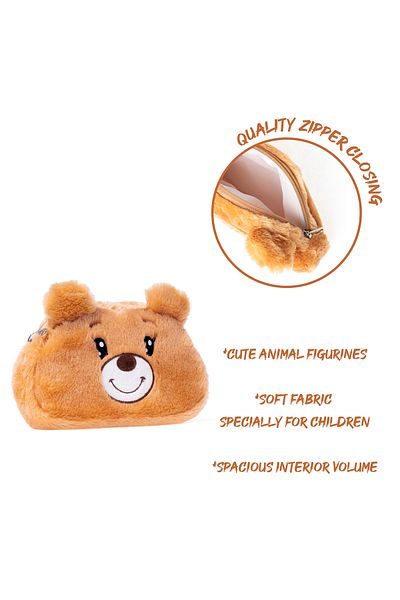 VUKİ Bear Shaped Plush Horizontal Pencil Case with Zipper