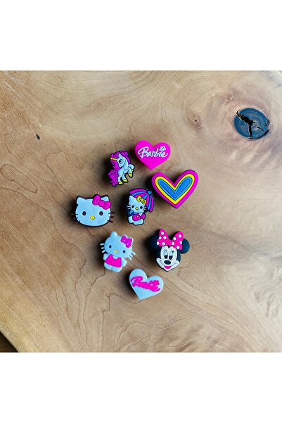 Crocs Jibbitz Terlik Süsü 8 Li Set Hello Kitty,Kalp, Kalp Barbie, Minnie Mouse