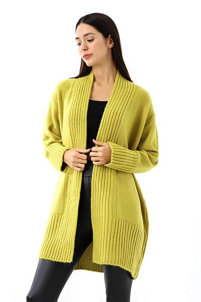 Devinka Women's Oversize Wide Fit Soft Textured Pocket Knitwear Cardigan