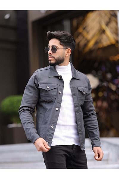 WKM Jachetă de blugi pentru bărbați, slim Fit, casual, cu croiala relaxată, fără denim