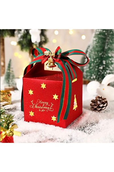 Kutumania Simli Kırmızı Renkli Çanlı ve Kurdeleli Merry Christmas Yazılı Hedi...