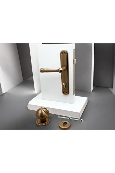 KOLDOOR Osmanli Mat Antik Sarı Yale Çelik Kapı Kolu Sol Basar + Mevlana Kapı Tokmağı Ve Rozeti