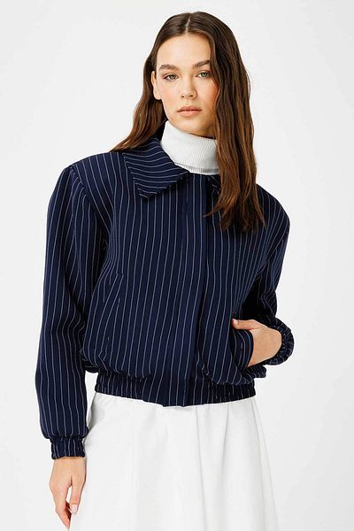Hooopstore Premium Navy Blue ριγέ Bomber Jacket