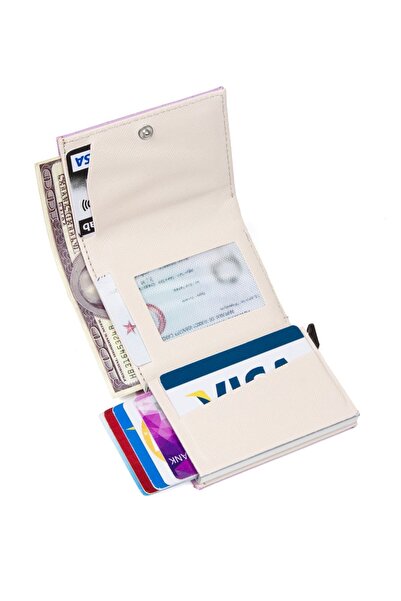 Newish Women's Crocodile Leather Aluminum Mechanism Sliding Card Holder Wallet, Automatic Wallet Rfid Blocking