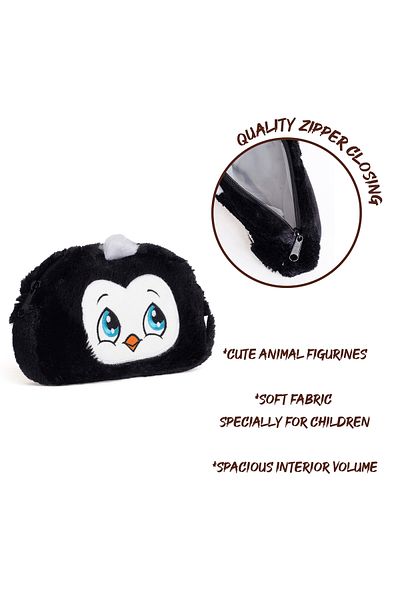 VUKİ Penguin Shaped Plush Horizontal Pencil Case with Zipper