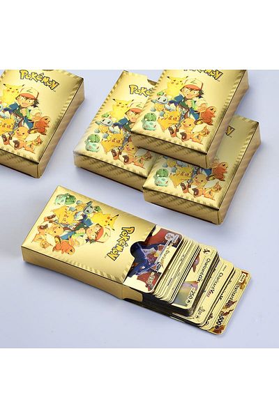 HEPBİMODA بطاقة Pokemon Vmax Gold - 55 قطعة من مجموعة TCG Starter Box المنقوشة