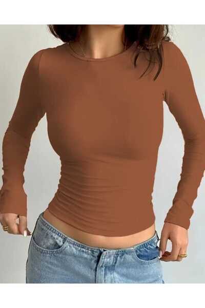 GARDIROZA Коричневий круглий комір, довгий рукав, спортивний боді, м'який на ...