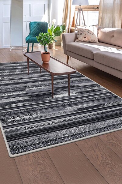 Dijidekor Halı Gri Cool Köln Yıkanabilir Saçaksız Kesme Ince Yolluk Kilim Sal...