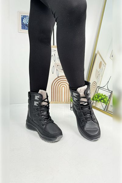 Allyup Unisex γυναικείες μαύρες μπότες χιονιού με γούνα εσωτερικά και αντιολισθητική σόλα Velcro 815