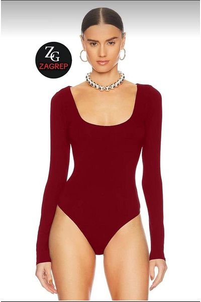 Zagrep Women's Burgundy Oval Neck Double Layer Non-See-Through Silk Jersey Body