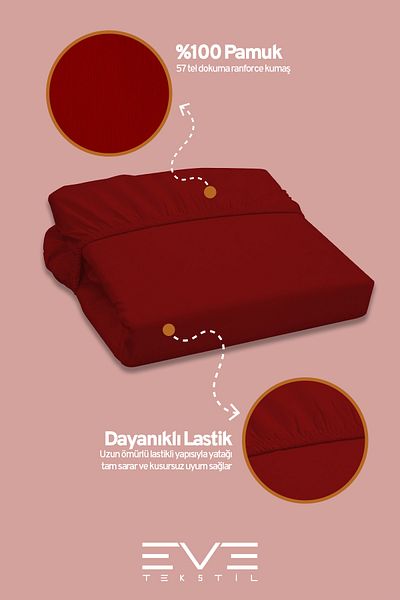 Eve Tekstil Cotton Double Rainforce Fabric Elastic Sheet and Pillowcase Set