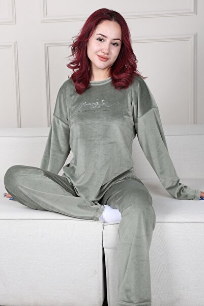 Niket Life Haki Velvet Crew Neck Pajama Set - with Magic Slogan