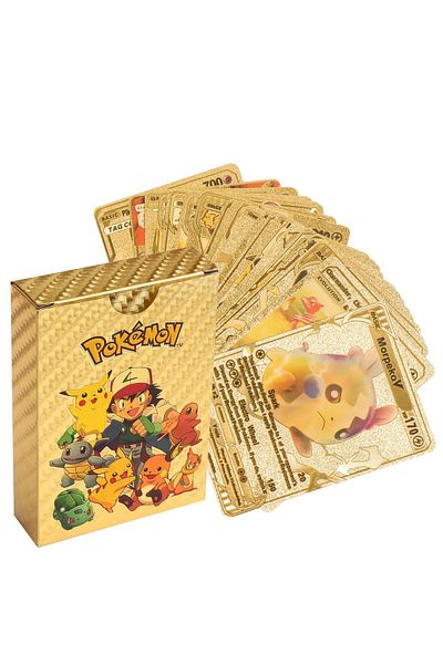 HEPBİMODA بطاقة Pokemon Vmax Gold - 55 قطعة من مجموعة TCG Starter Box المنقوشة