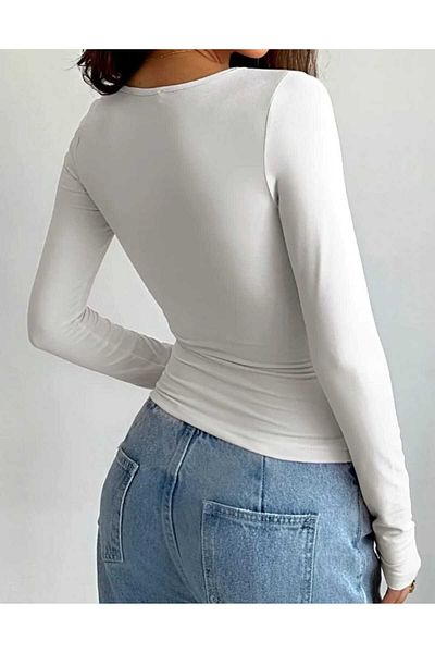 GARDIROZA White Round Neck Long Sleeve Sports Body, Soft Touch Sports Body, Crew Neck Crop Body