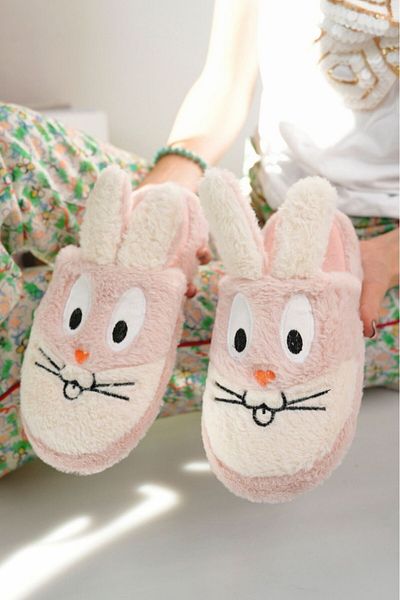 STOCON Women's Rabbit Figured House Slippers, Dowry Slippers, Non-Slip Sole, Soft Sole