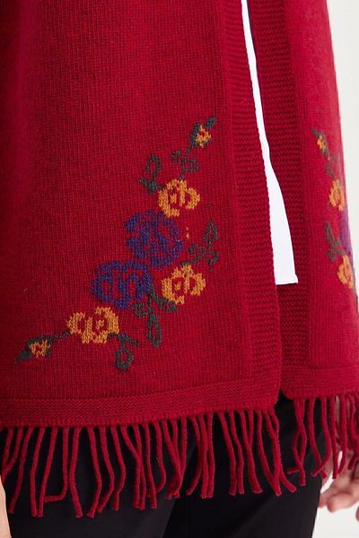 Desen Triko Women's Skirt Floral Tassel Vest V.Red