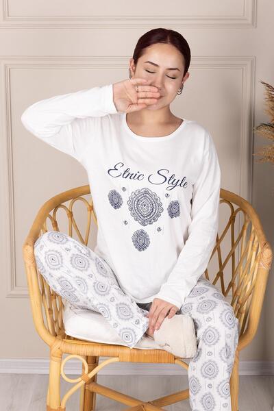 Niket Life Ethnic Patterned Long Sleeve Pajama Set