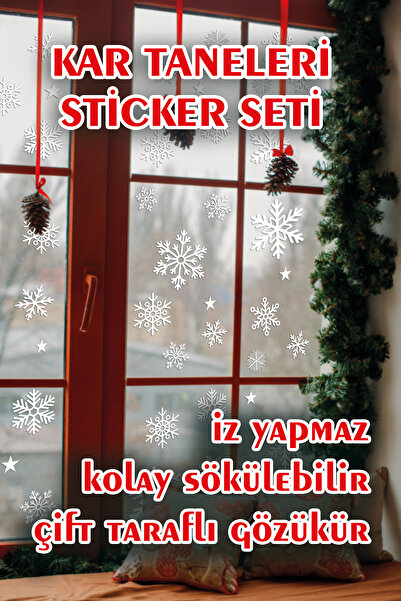 tifopix Yeni Yıl Kar Taneleri Sticker Seti - Yeni Yıl Kış Temalı Kar Taneleri Yılbaşı Cam Etiket Seti