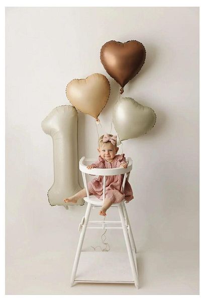 TATLI GÜNLER 1 Year Old Retro Pastel Birthday Set - Cream Number and Heart Patterned Balloons 3 Pieces