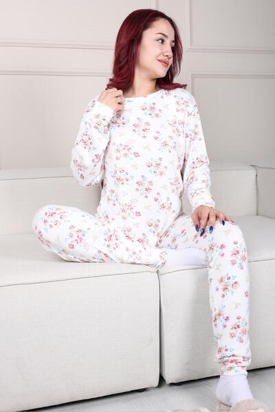 Niket Life White Long Sleeve Floral Print Pajamas Set