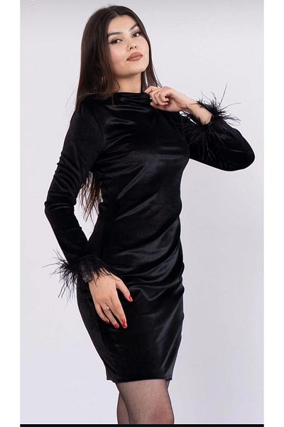 Marjinal Rochie cu ciucuri cu maneci drapate din catifea