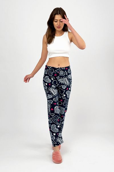 Betimoda Pantaloni de pijama cu lână alb Big Heart pentru femei, iarnă, cu talie elastică, un singur fund