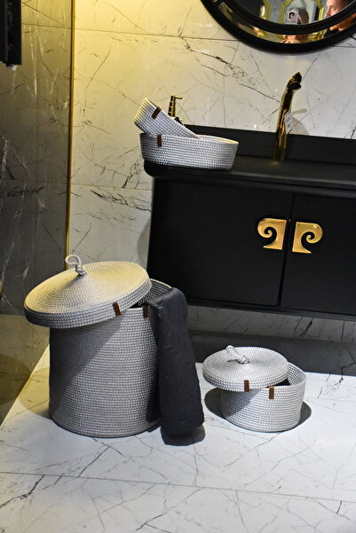 fa collection desing Set de baie din răchită din iută, coș de rufe, covoraș de baie, coș de toaletă, coș murdar, răchită decor pentru baie completă