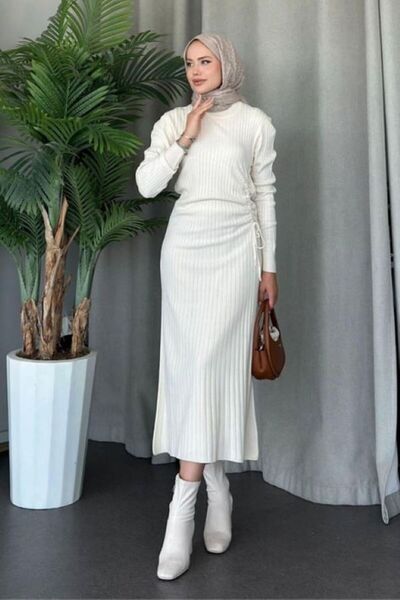 Sezi Moda Giyim Yandan Büzgülü Triko Elbise
