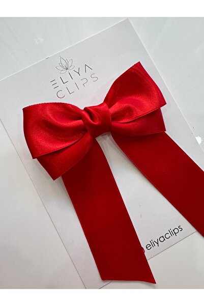 Eliya Clips مشبك على شكل فيونكة أوتوماتيكي من الساتان الأحمر للأطفال