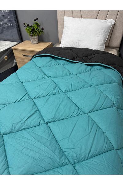 Clasy 100% Cotton Ranforce Single Quilt Double Sided Green-Black Plain Pattern