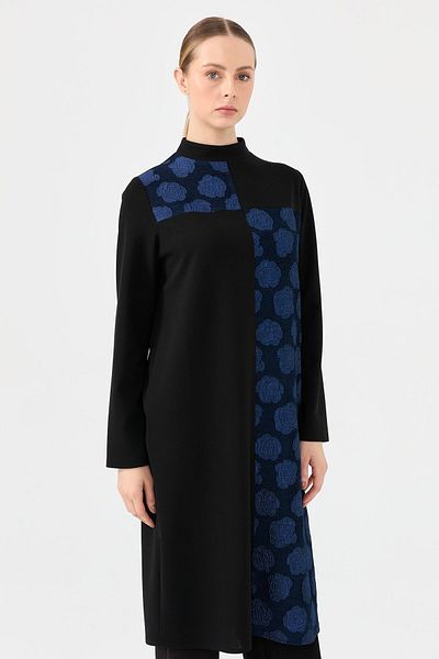 Esswaap Black Chenille Fabric - Floral Print Stylish Tunic