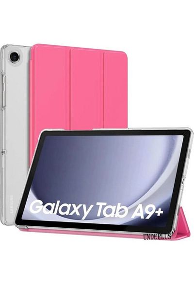 UnDePlus Samsung Galaxy Tab A9 Plus X210 X216 X218 - حافظة جلدية من البولي يوريثان، حافظة ذكية باللون الوردي الداكن