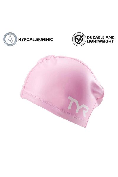 TYR Long Hair Silicone Comfort Swim Cap | One Size | Pink | Swim Gear