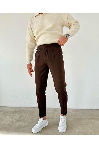 MODA Harvest Coffee Waist Buckle Italian Pants